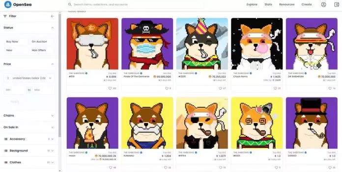 Shiba Inu NFT với hơn 10.000 tác phẩm nghệ thuật có các chú chó khác nhau do người hâm mộ tạo ra được gọi là "Shiboshis" (Nguồn: Internet).