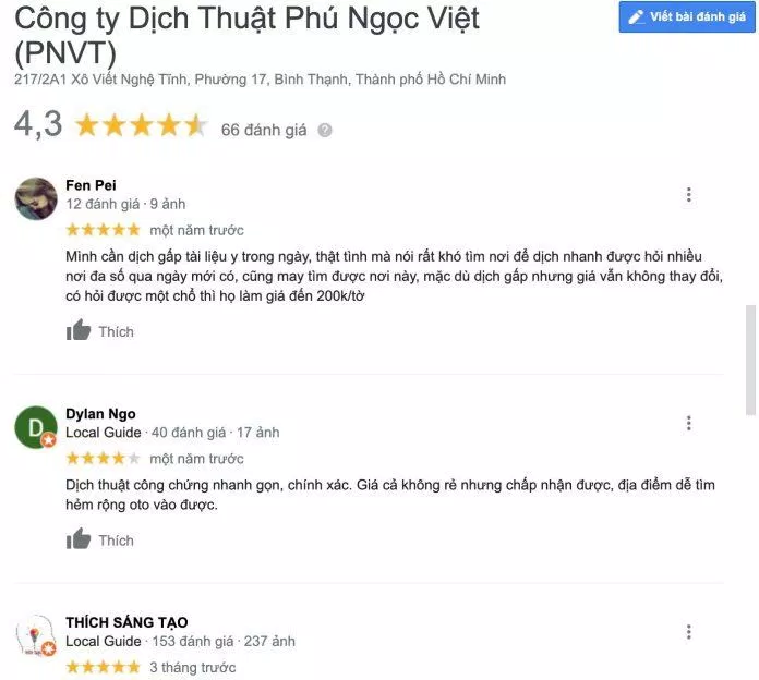 Đánh giá về dịch vụ dịch thuật Phú Ngọc Việt.  (Nguồn: Internet)