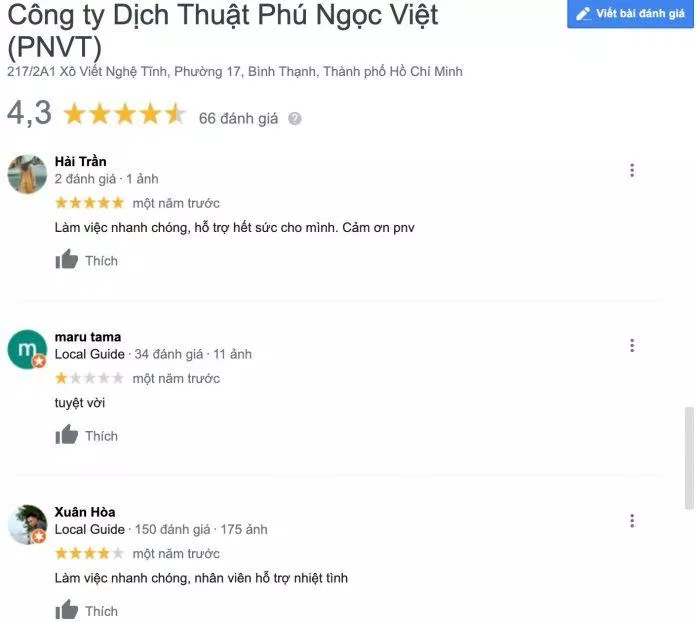 Đánh giá về dịch vụ dịch thuật Phú Ngọc Việt.  (Nguồn: Internet)
