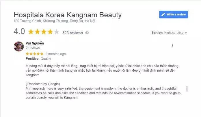 Nhận xét của khách hàng về bệnh viện thẩm mỹ Kangnam (nguồn: BlogAnChoi)