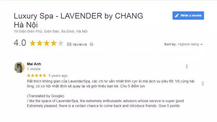 Đánh giá của khách hàng về thẩm mỹ viện Lavender (nguồn: BlogAnChoi)