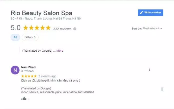 Đánh giá của khách hàng về Rio Beauty Salon Spa (nguồn: BlogAnChoi)